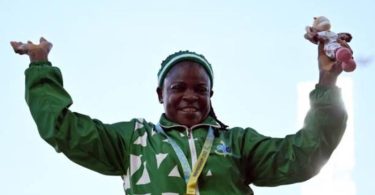 Gold medallist Nigeria's Eucharia Njideka Iyiazi pose during the medal ceremony for the women's F55-57 shot put final athletics event at the Alexander Stadium, on day nine of the Commonwealth Games in Birmingham, central England, on August 6, 2022. (Photo by Ben Stansall / AFP) (Photo by BEN STANSALL/AFP via Getty Images)